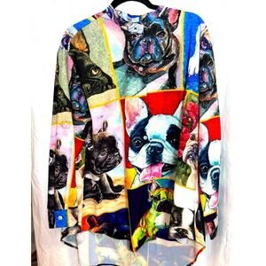 Jammy Job Mandarin Collar Button Down Shirt French Bulldog Frenchie Pop Art Sz L